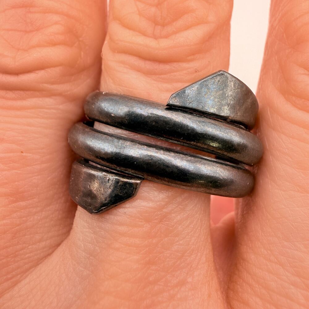 Vtg Korean 999 Fine Silver Snake Wrap Oxidized Ring Size 11 Adjustable 11.32g